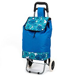 Nákupná taška na kolieskach Kvety, modrá 